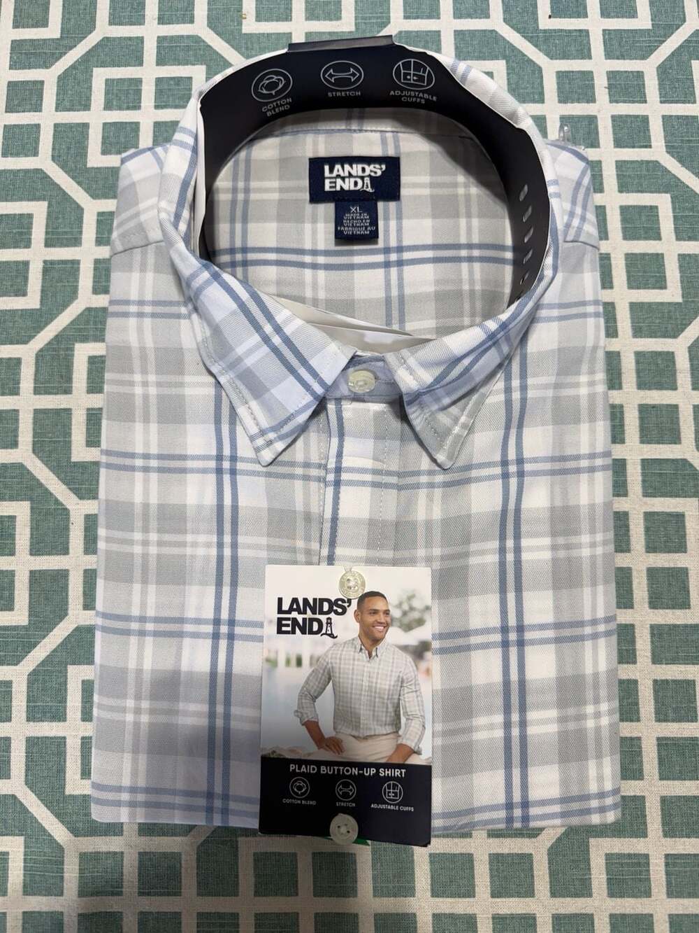 Lands' End Men's Plaid Button-Up Shirt, Long Sleeve Stretch Cotton Blend